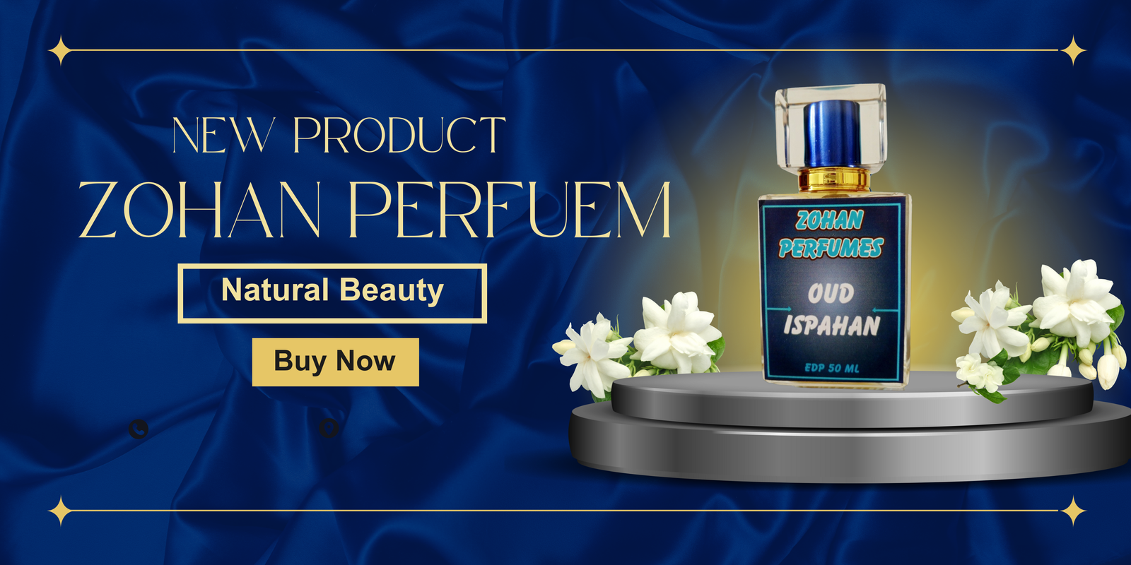 Blue and Gold Luxury Modern Illustrative Perfume Store Promotion Banner